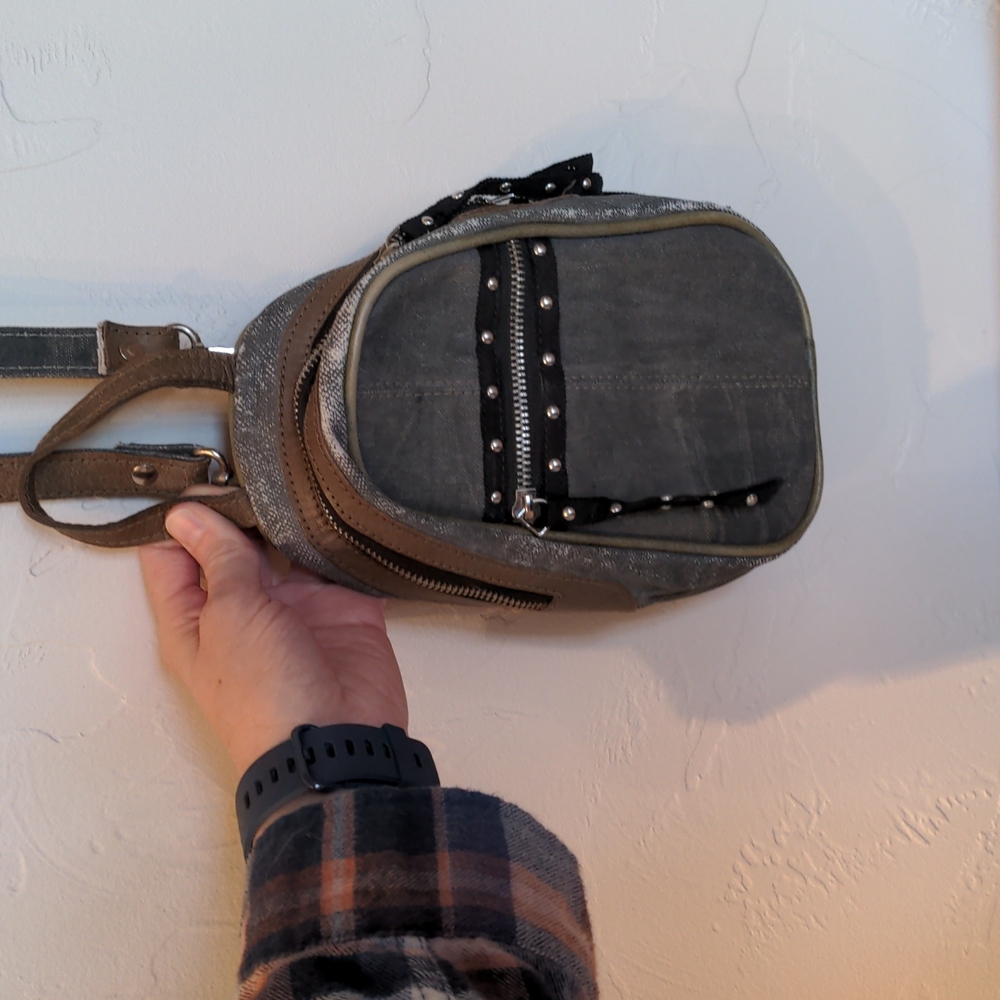 Distressed Studded Mona B mini backpack purse - Picture 1 of 8